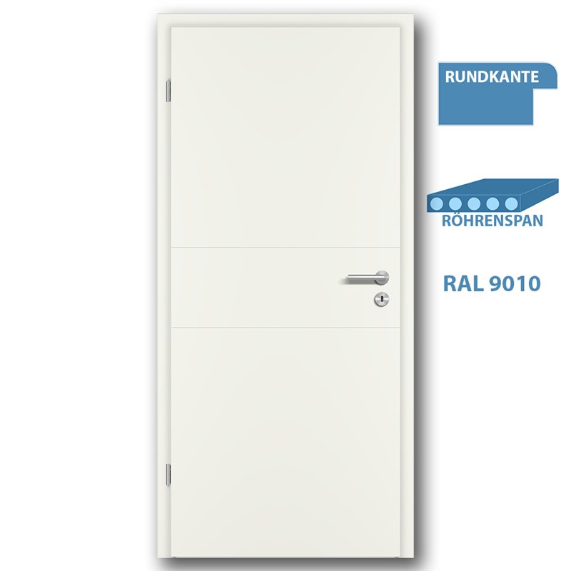 Türblatt LINE 8 Weisslack RAL 9010 - Rundkante