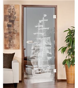 Ganzglastür Segelschiff II Gelasert Auf Klarglas