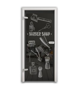 Ganzglastür Barber Shop Gelasert Auf Grauglas