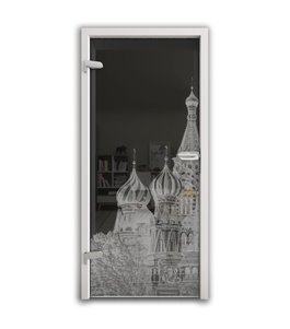 Ganzglastür Moskau Gelasert Auf Grauglas