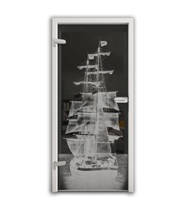 Ganzglastür Segelschiff II Gelasert Auf Grauglas