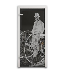 Ganzglastür Vintage Bike Gelasert Auf Grauglas