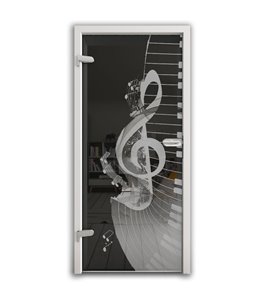 Ganzglastür Piano Gelasert Auf Grauglas