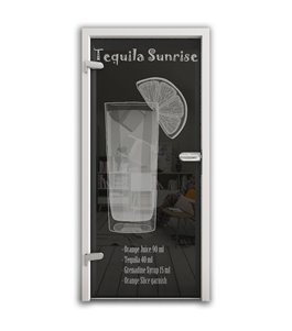 Ganzglastür Tequila Sunrise Gelasert Auf Grauglas