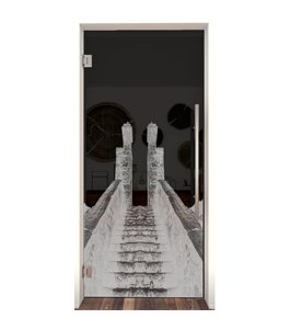 Pendeltür Treppe Gelasert Auf Grauglas