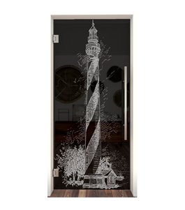 Pendeltür Leuchtturm Gelasert Auf Grauglas
