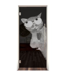Pendeltür Drinking Cat Gelasert Auf Grauglas
