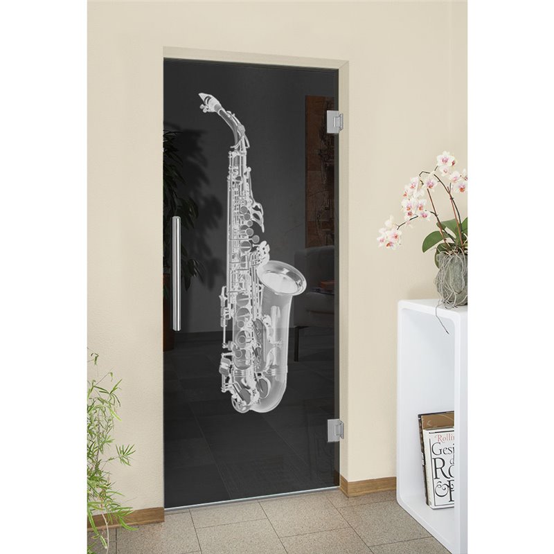 Pendeltür Saksofon Gelasert Auf Grauglas