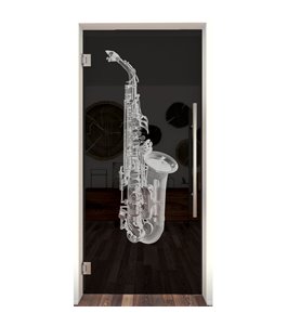 Pendeltür Saksofon Gelasert Auf Grauglas