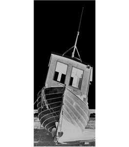 Pendeltür Fischerboot Gelasert Auf Grauglas