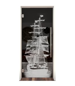 Pendeltür Segelschiff II Gelasert Auf Grauglas