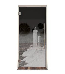 Pendeltür Leuchtturm 3 Gelasert Auf Grauglas