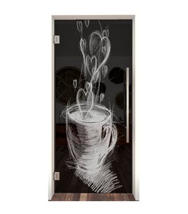 Pendeltür Kaffee Gelasert Auf Grauglas