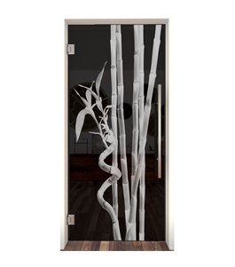 Pendeltür Bambus Gelasert Auf Grauglas