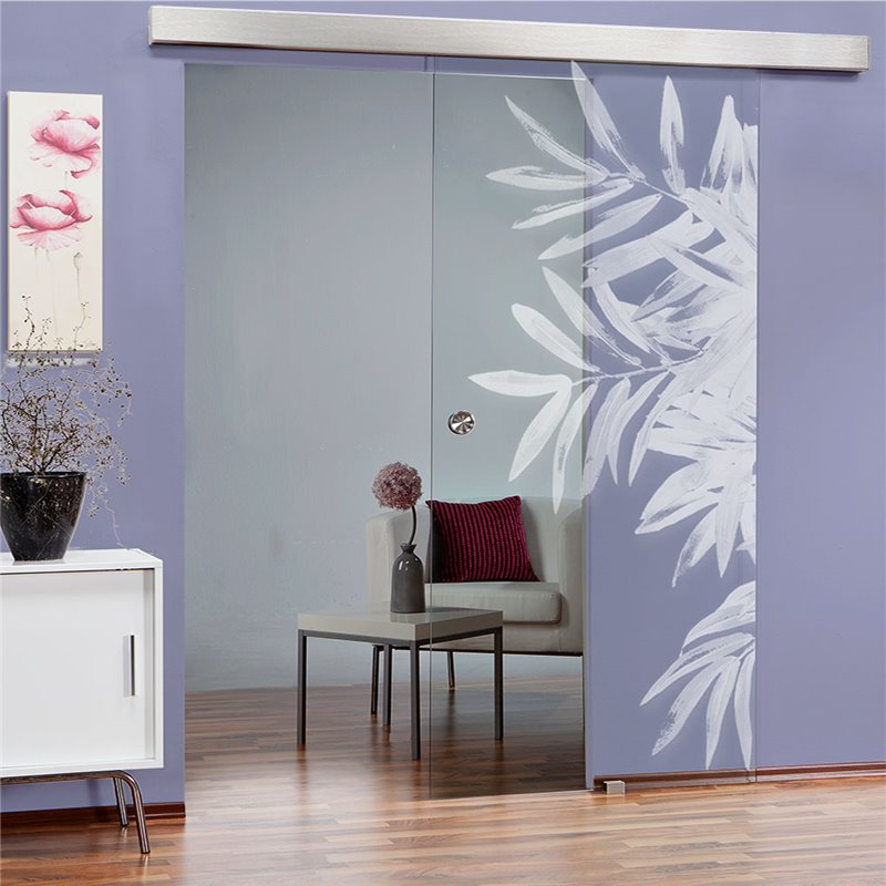 Glasschiebetür ECO-LINE Blätter Gelasert Auf Klarglas Glasschiebetür ECO-LINE Blätter Gelasert Auf Klarglas