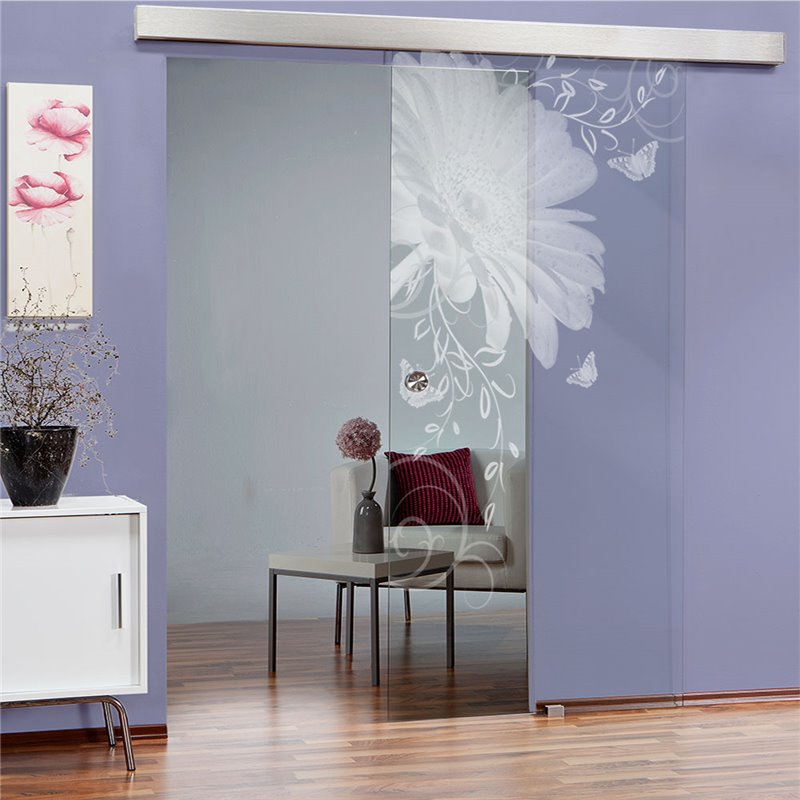 Glasschiebetür ECO-LINE Blume 3 Gelasert Auf Klarglas Glasschiebetür ECO-LINE Blume 3 Gelasert Auf Klarglas