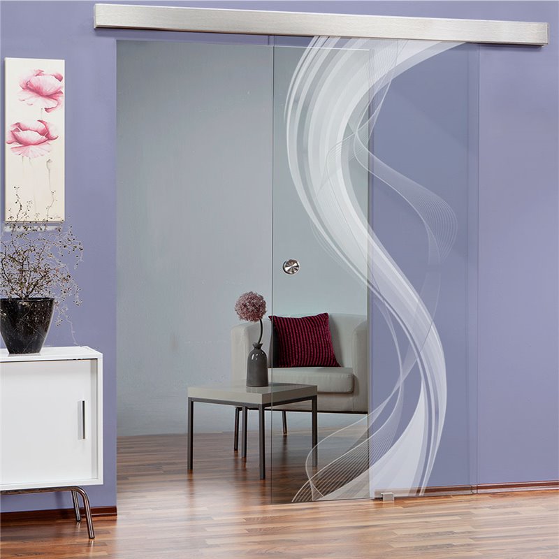 Glasschiebetür ECO-LINE Blätter 2 Gelasert Auf Klarglas Glasschiebetür ECO-LINE Blätter 2 Gelasert Auf Klarglas