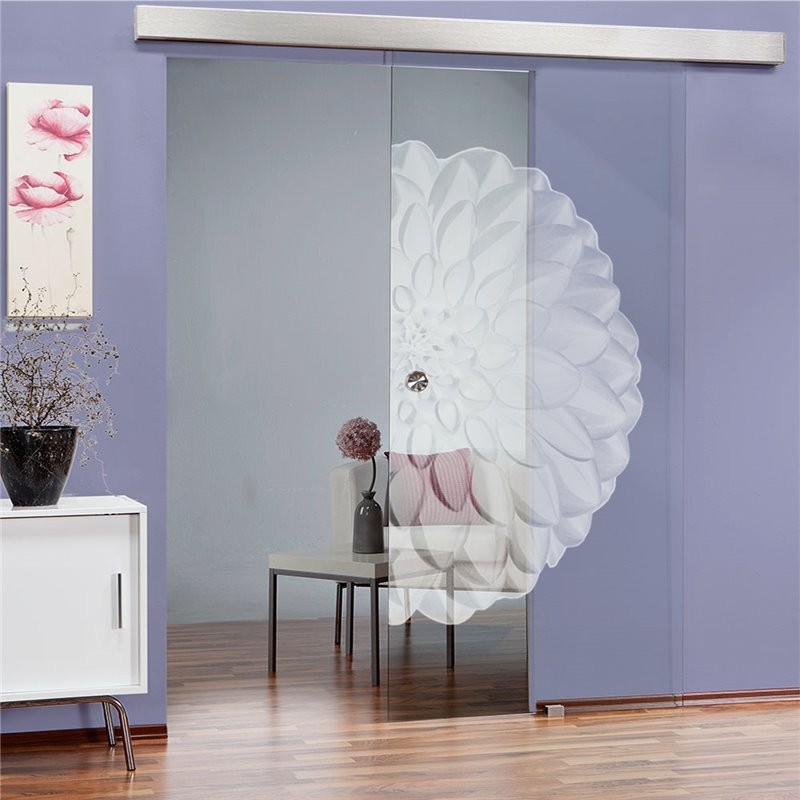 Glasschiebetür ECO-LINE Blume 8 Gelasert Auf Klarglas Glasschiebetür ECO-LINE Blume 8 Gelasert Auf Klarglas