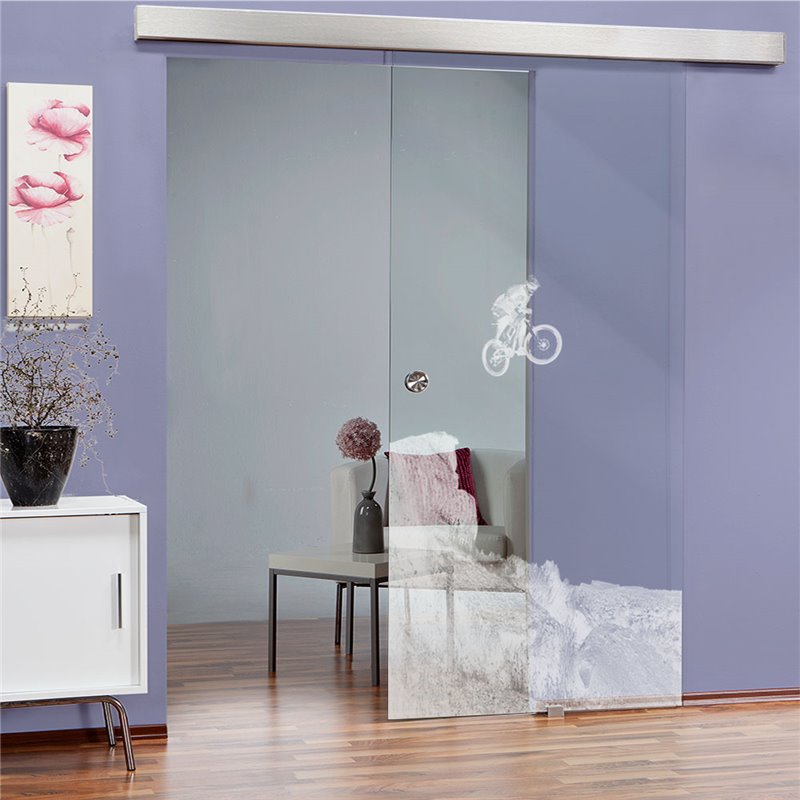 Glasschiebetür ECO-LINE Biker 2 Gelasert Auf Klarglas Glasschiebetür ECO-LINE Biker 2 Gelasert Auf Klarglas