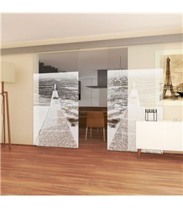 Glasschiebetür ECO-LINE Steg Gelasert Auf Klarglas