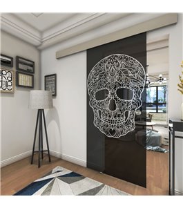 Glasschiebetür ECO-LINE Skull 3 Gelasert Auf Grauglas