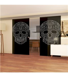 Glasschiebetür ECO-LINE Skull 3 Gelasert Auf Grauglas