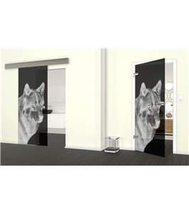 Glasschiebetür ECO-LINE Wolf 5 Gelasert Auf Grauglas