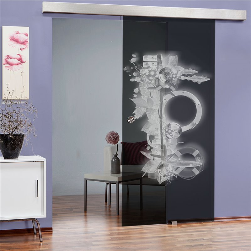 Glasschiebetür ECO-LINE Meer Gelasert Auf Grauglas Glasschiebetür ECO-LINE Meer Gelasert Auf Grauglas