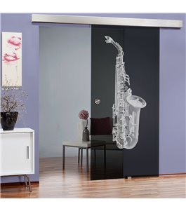 Glasschiebetür ECO-LINE Saksofon Gelasert Auf Grauglas