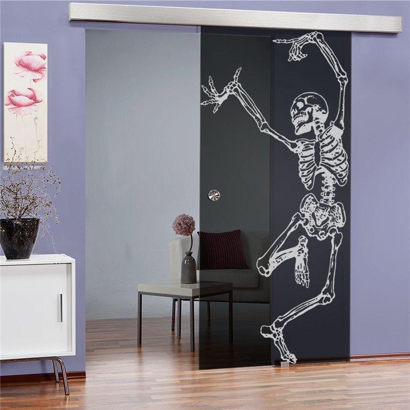 Glasschiebetür ECO-LINE Skelett Gelasert Auf Grauglas Glasschiebetür ECO-LINE Skelett Gelasert Auf Grauglas