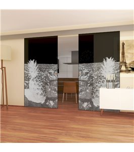 Glasschiebetür ECO-LINE Ananas Gelasert Auf Grauglas