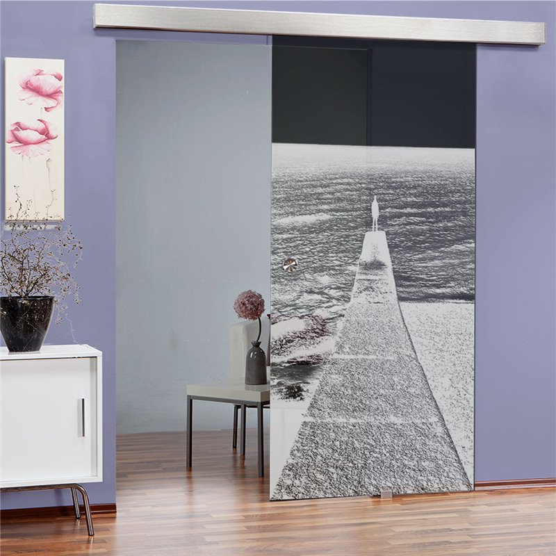 Glasschiebetür ECO-LINE Steg Gelasert Auf Grauglas Glasschiebetür ECO-LINE Steg Gelasert Auf Grauglas