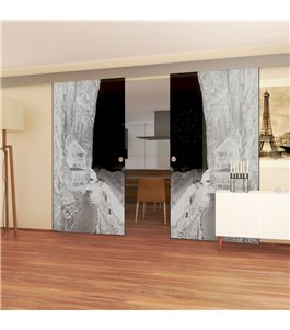 Glasschiebetür ECO-LINE Klippe III Gelasert Auf Grauglas