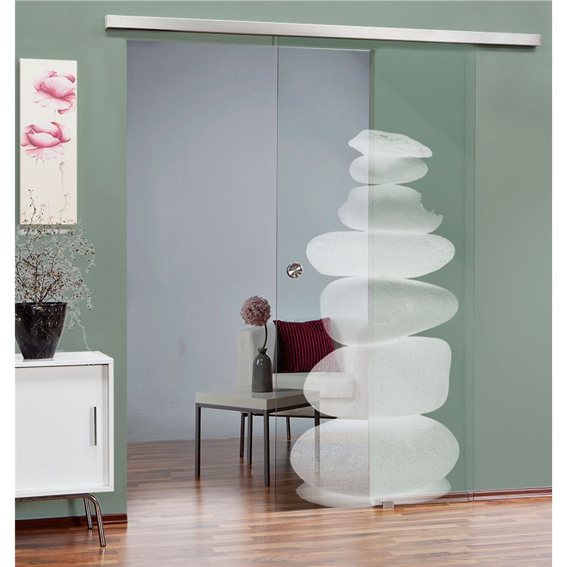Glasschiebetür SLIM-LINE Wellness 2 Gelasert Auf Klarglas Glasschiebetür SLIM-LINE Wellness 2 Gelasert Auf Klarglas