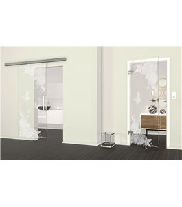 Glasschiebetür SLIM-LINE Blume 5 Gelasert Auf Klarglas