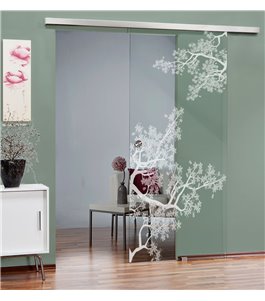 Glasschiebetür SLIM-LINE Japan Garden Gelasert Auf Klarglas