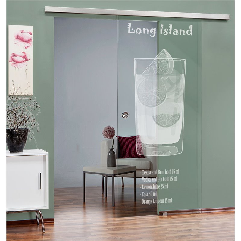 Glasschiebetür SLIM-LINE Long Island Gelasert Auf Klarglas