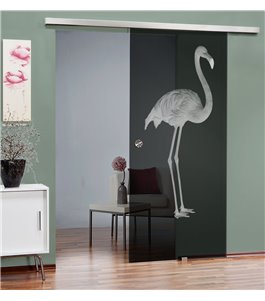 Glasschiebetür SLIM-LINE Flamingo Gelasert Auf Grauglas