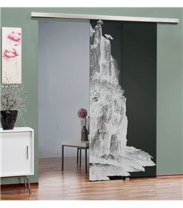 Glasschiebetür SLIM-LINE Landscape Gelasert Auf Grauglas