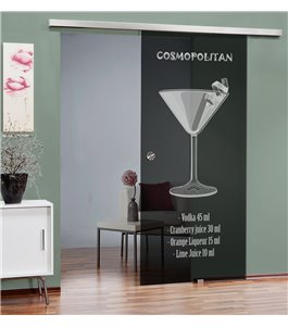 Glasschiebetür SLIM-LINE Cosmopolitan Gelasert Auf Grauglas