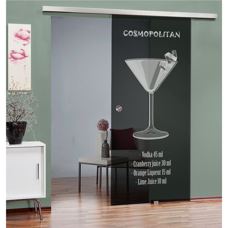 Glasschiebetür SLIM-LINE Cosmopolitan Gelasert Auf Grauglas