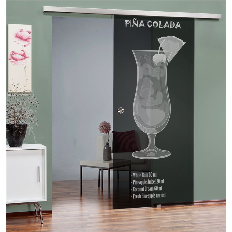 Glasschiebetür SLIM-LINE Pina Colada Gelasert Auf Grauglas