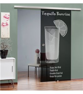 Glasschiebetür SLIM-LINE Tequila Sunrise Gelasert Auf Grauglas