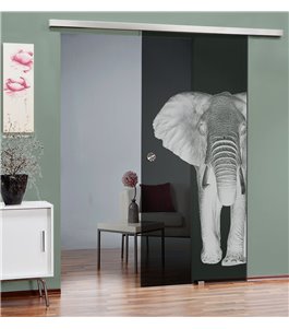 Glasschiebetür SLIM-LINE Elefant 2 Gelasert Auf Grauglas