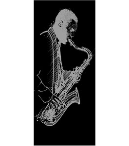 Lichtausschnitt Saksofonist Gelasert Auf Klarglas