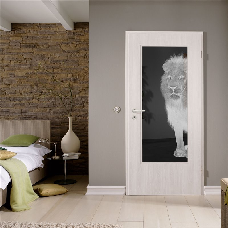 Lichtausschnitt Löwe Gelasert Auf Grauglas